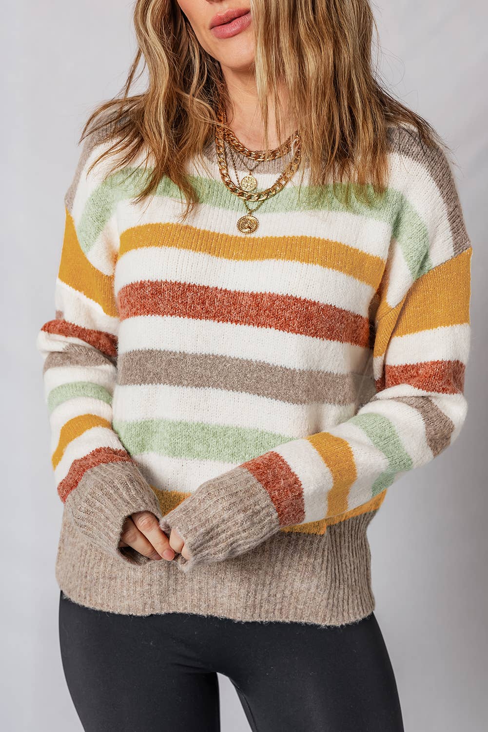 Stripe Crew Neck Drop Shoulder Sweater