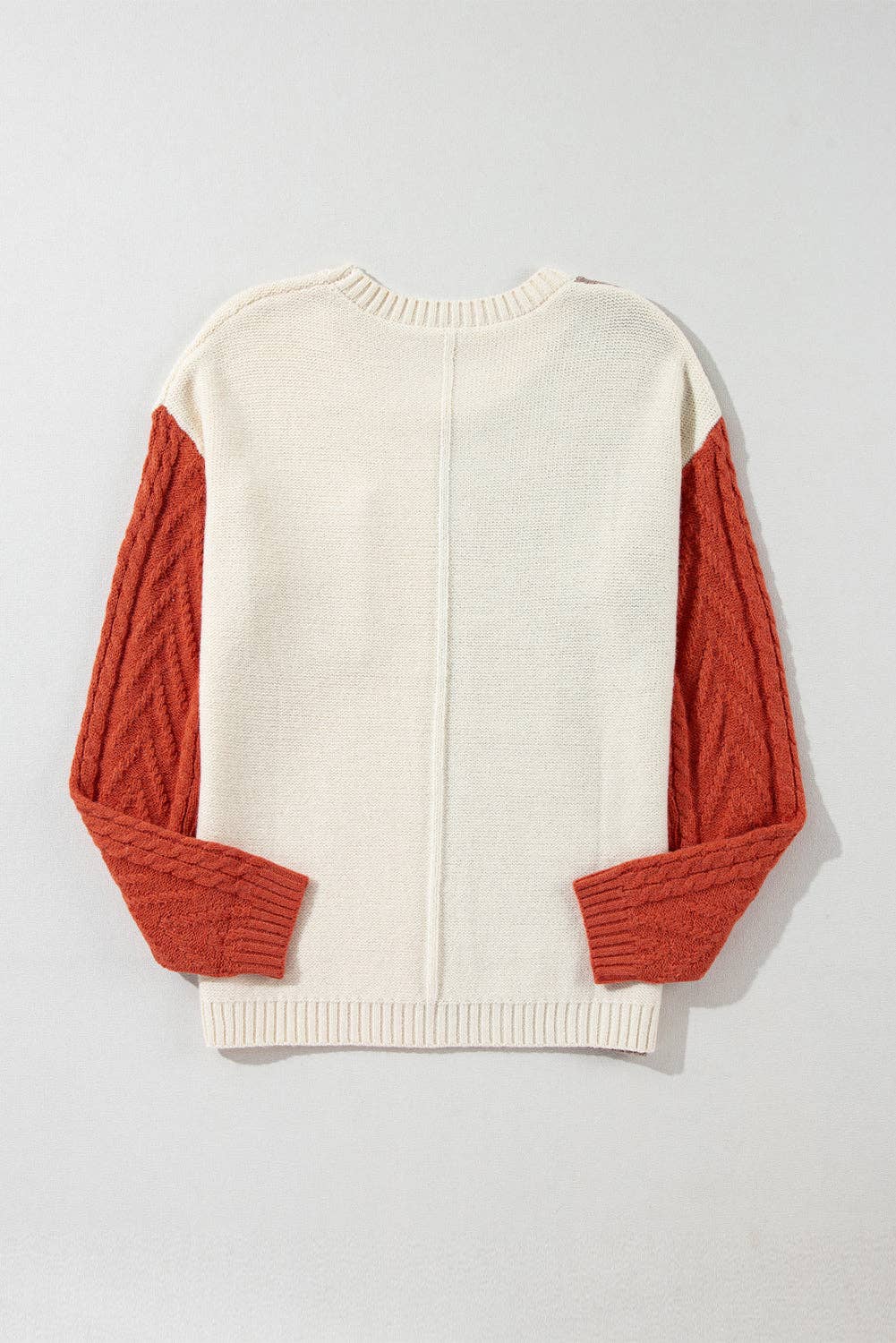 Colorblock Cable Knit Sweater with Pocket & Drop Shoulder
