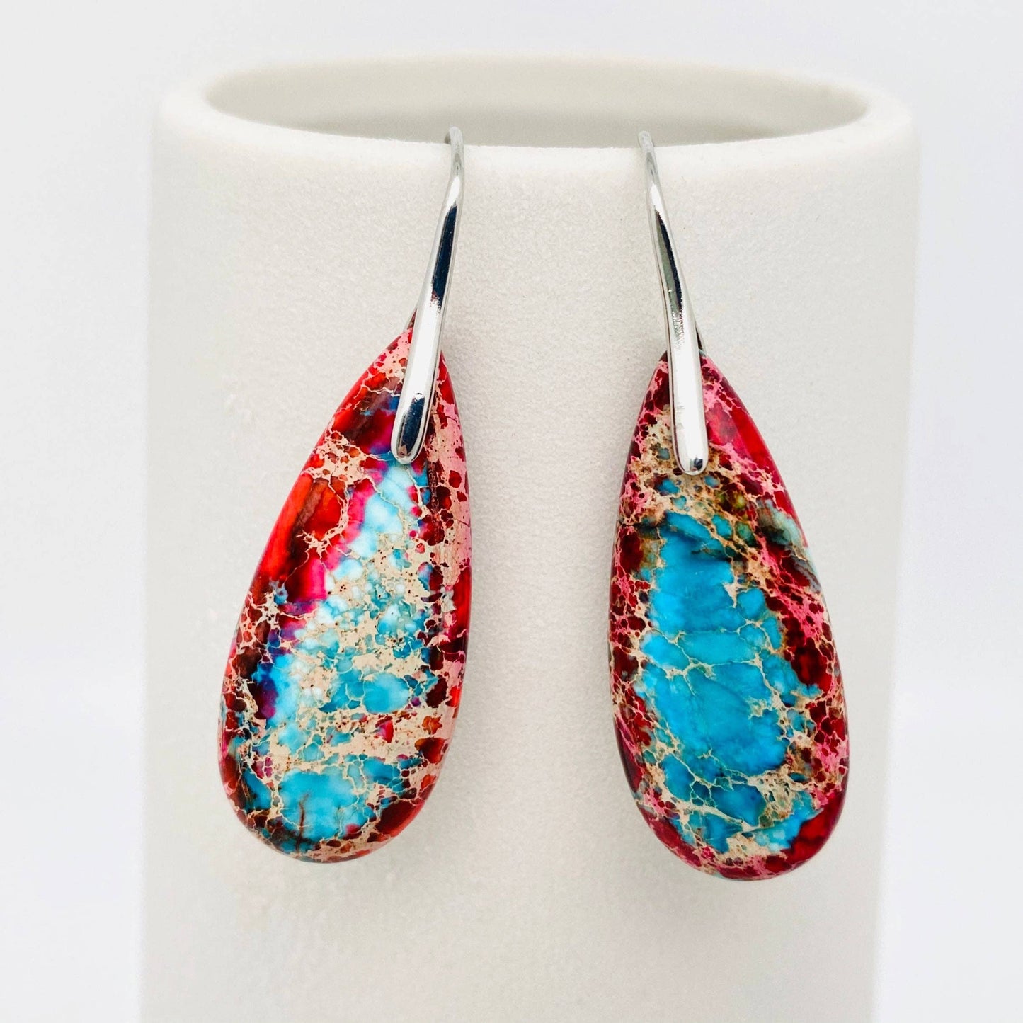 Colored Emperor Stone Geometric Agate Chakra Earrings - CS