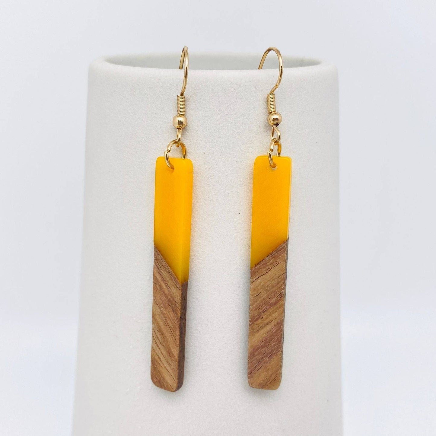 Resin Wooden Stick Rectangular Pendant Earrings