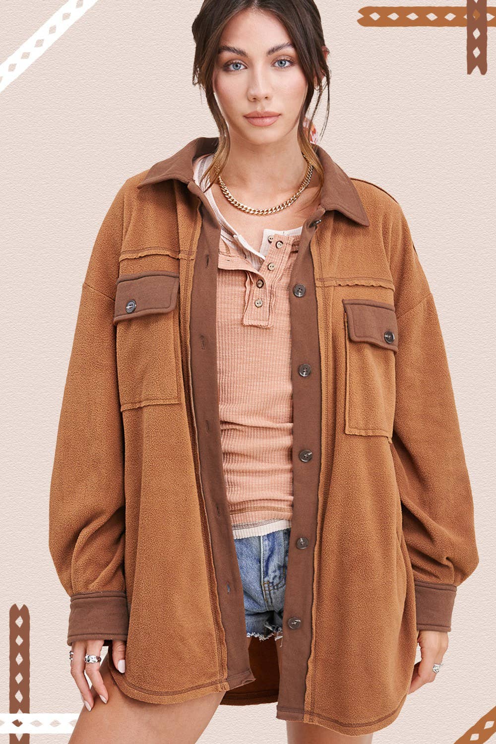 Soft Brushed Button Down Long Sleeve Fleece Shacket