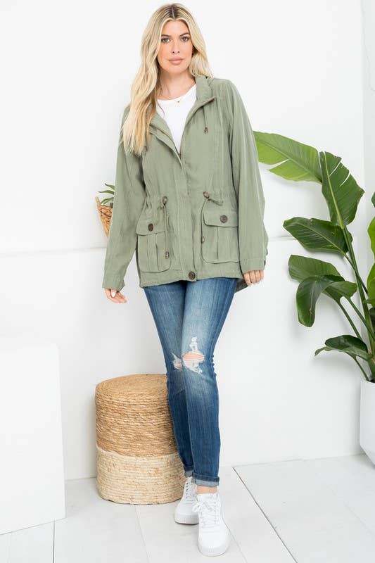 Hooded Anorak Jacket With Cargo Pockets