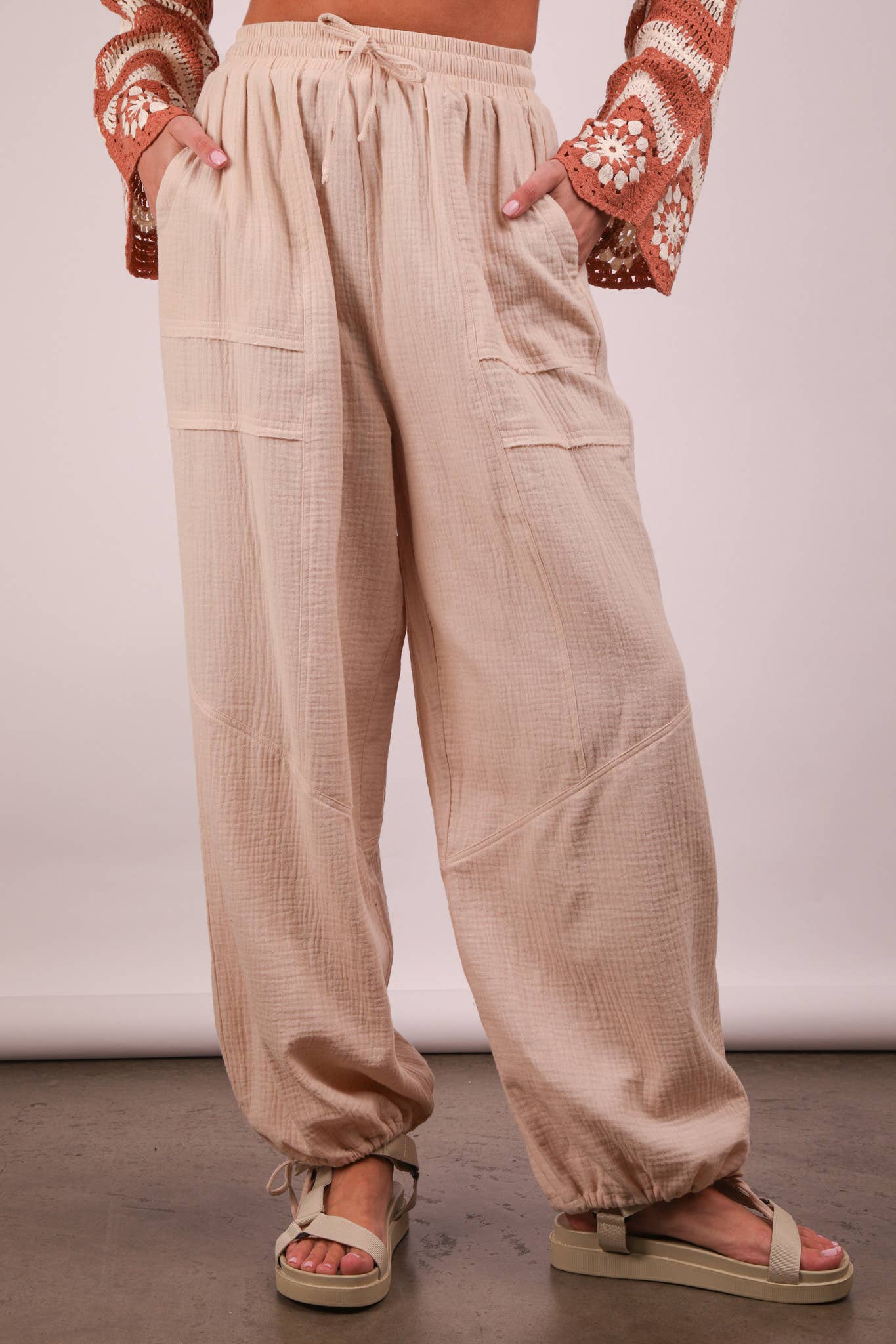 Wide Leg Gauze Solid Pants