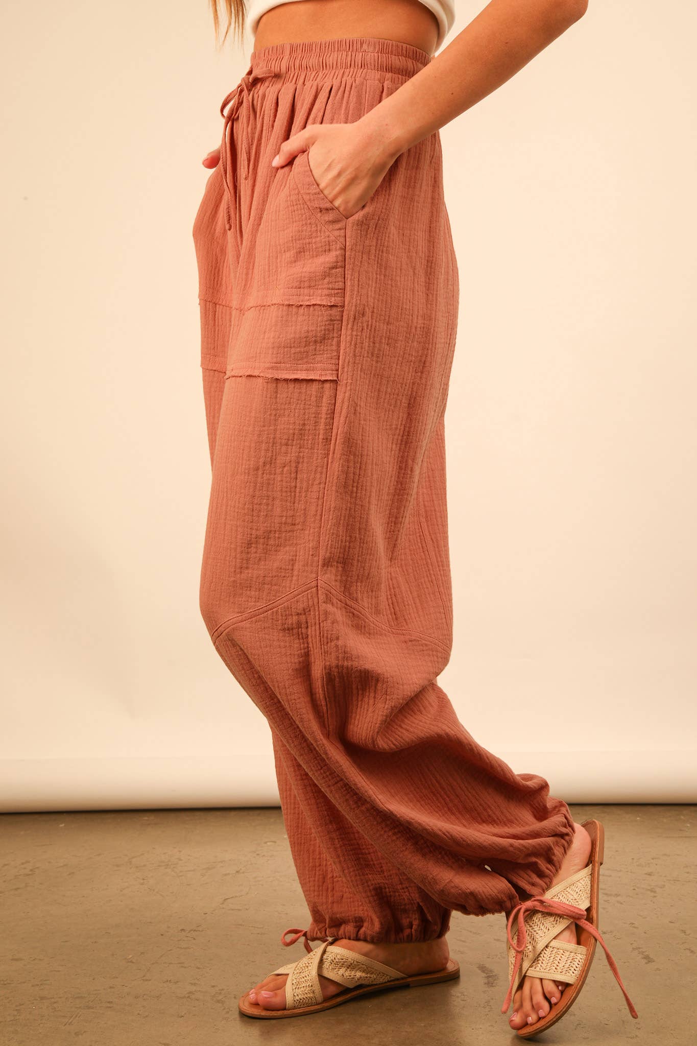 Wide Leg Gauze Solid Pants
