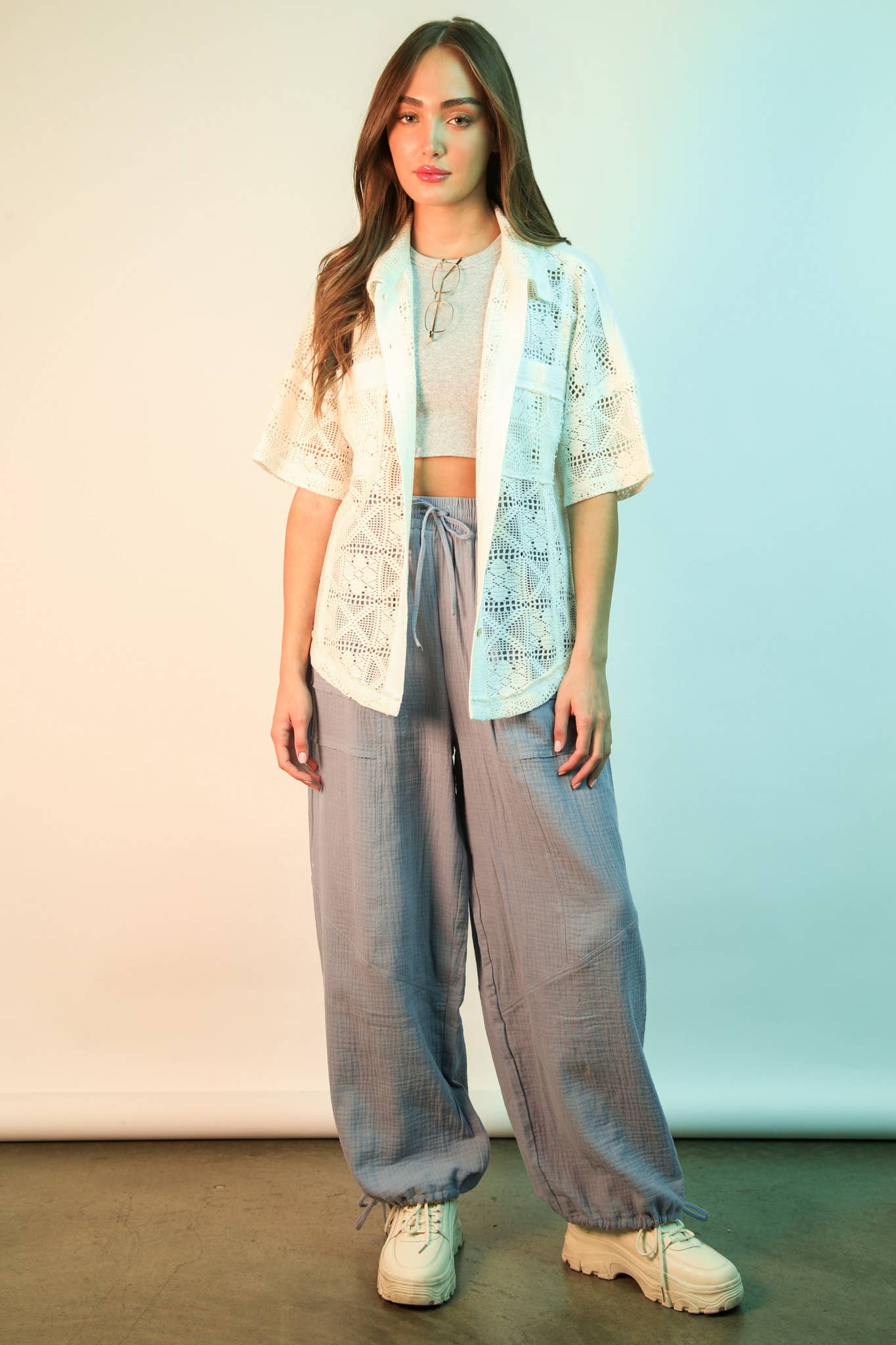 Wide Leg Gauze Solid Pants