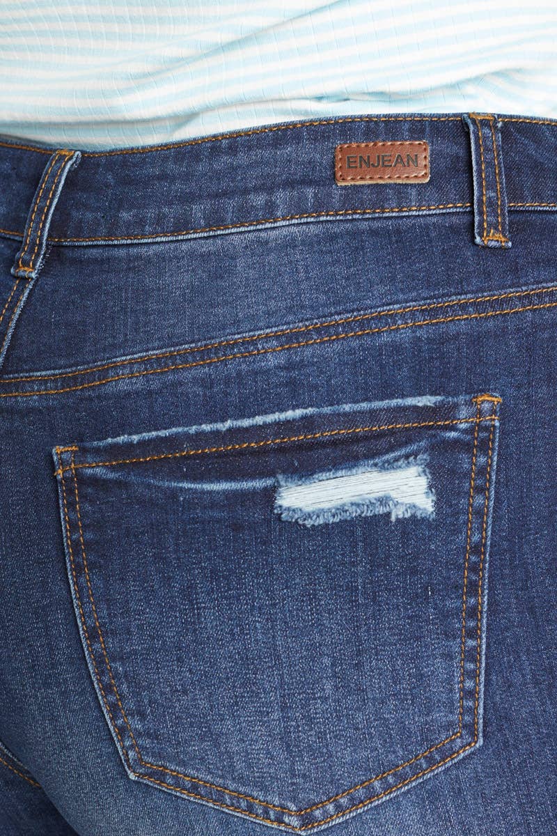 Plus Size Mid Rise Distressed Bermuda Denim Shorts