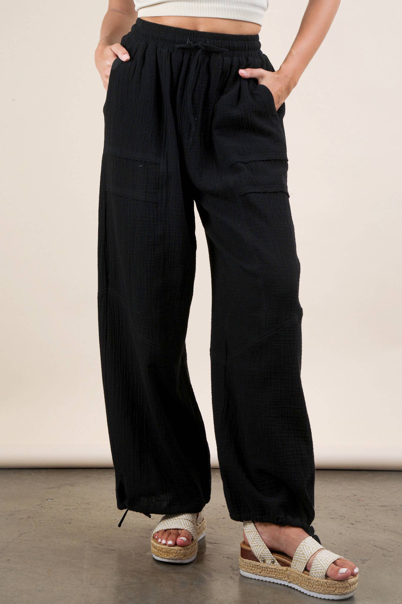 Wide Leg Gauze Solid Pants
