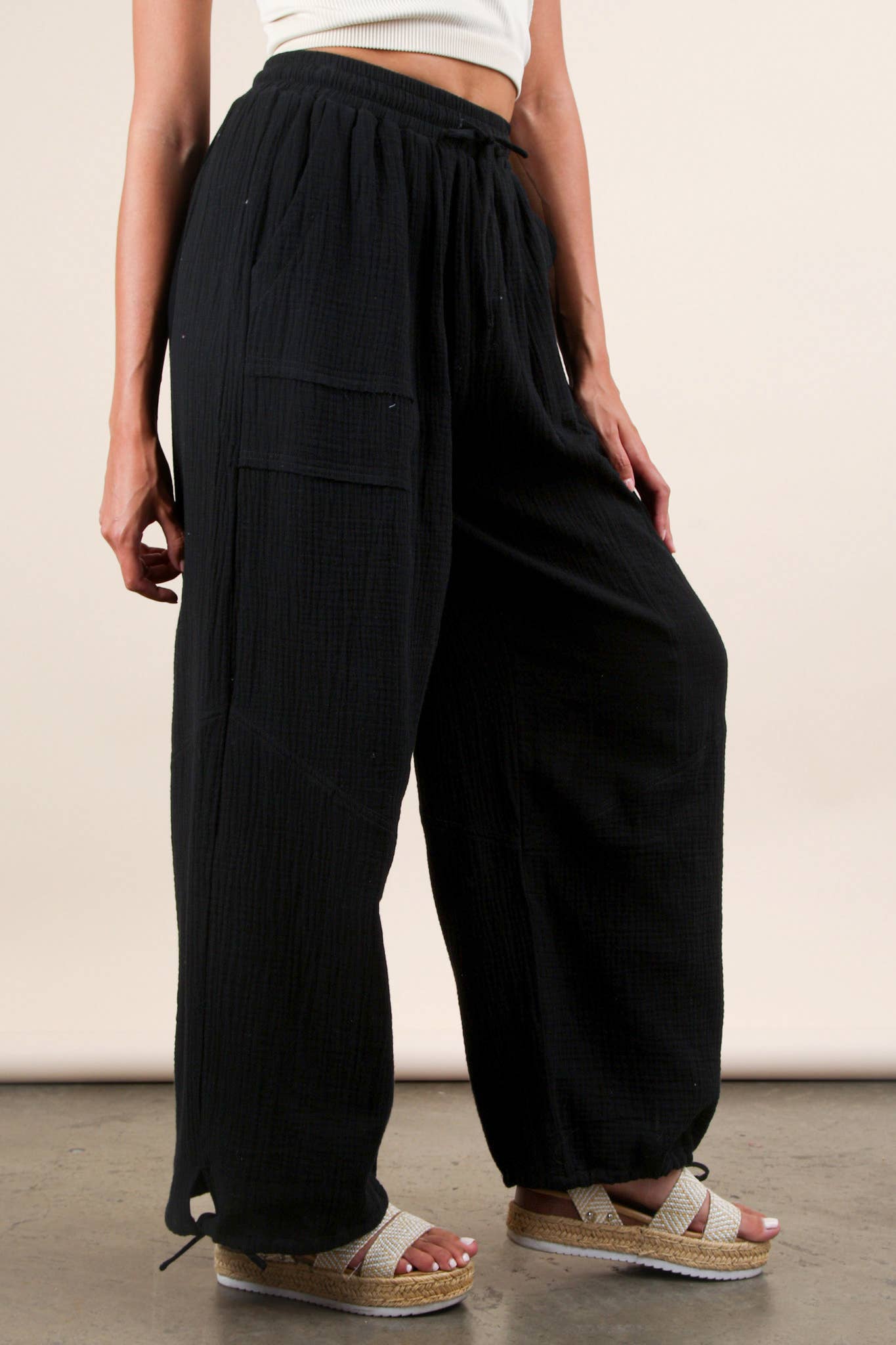 Wide Leg Gauze Solid Pants