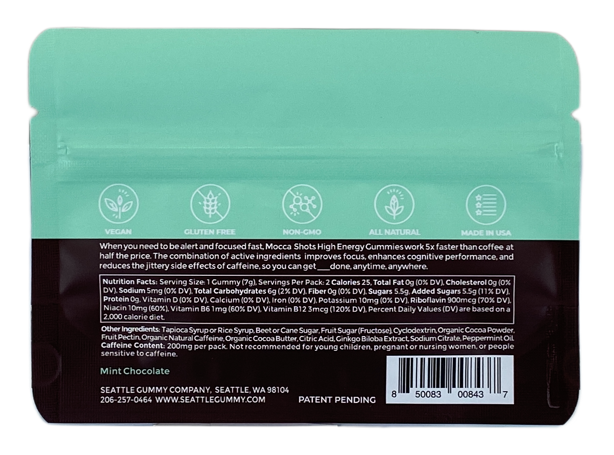 Mocca Shots Mint Chocolate Caffeine Gummy One Packet