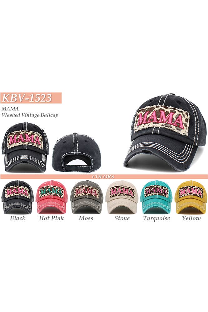 MAMA Leopard Vintage Baseball Cap: Yellow