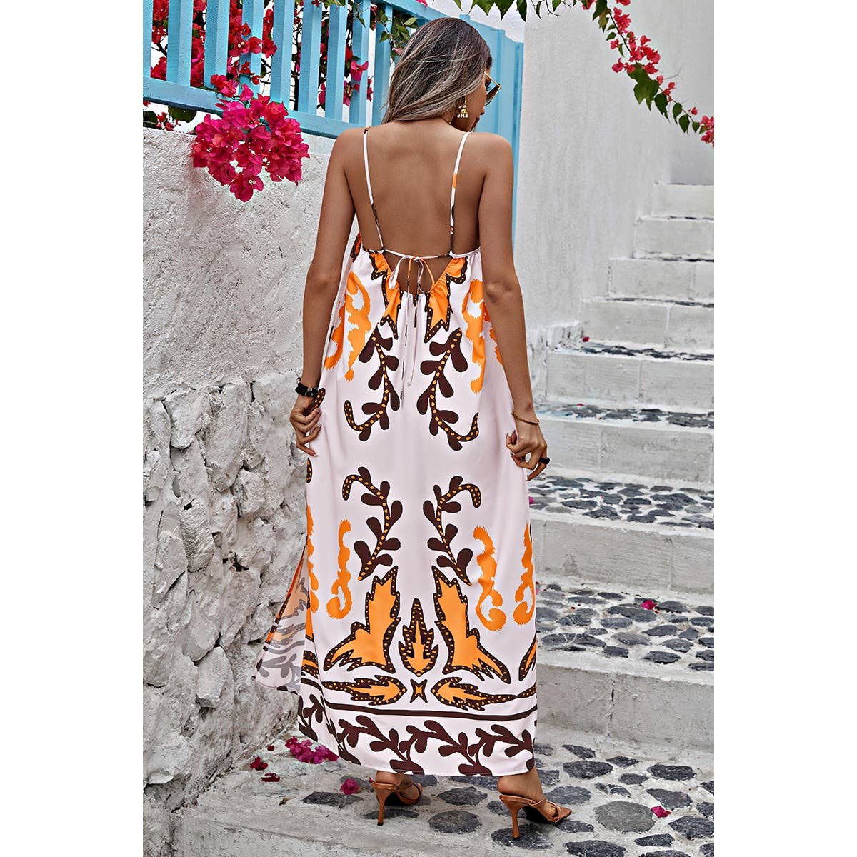 Cross Back Sleeveless Printed Tank Loose Dress