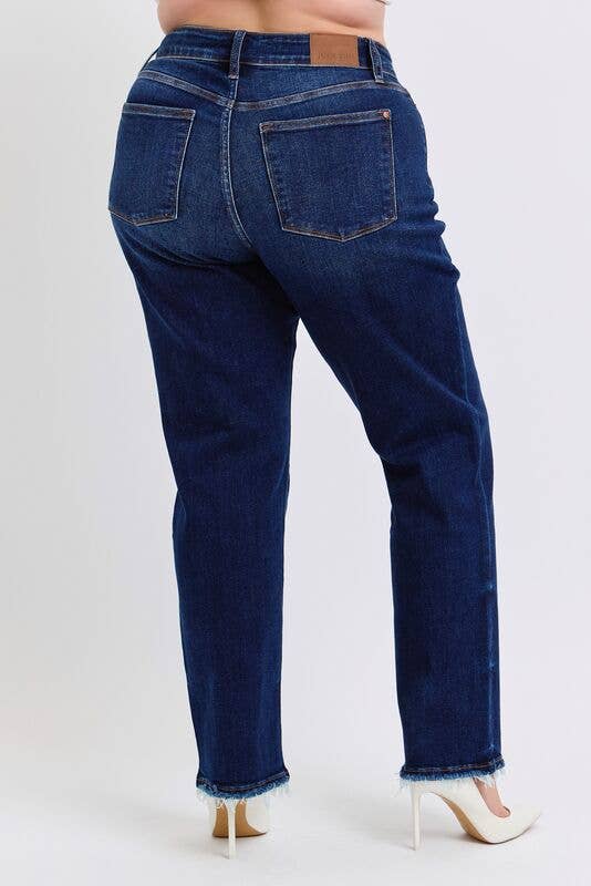 Judy Blue Mid Rise Straight Leg with Fray Hem - PLUS