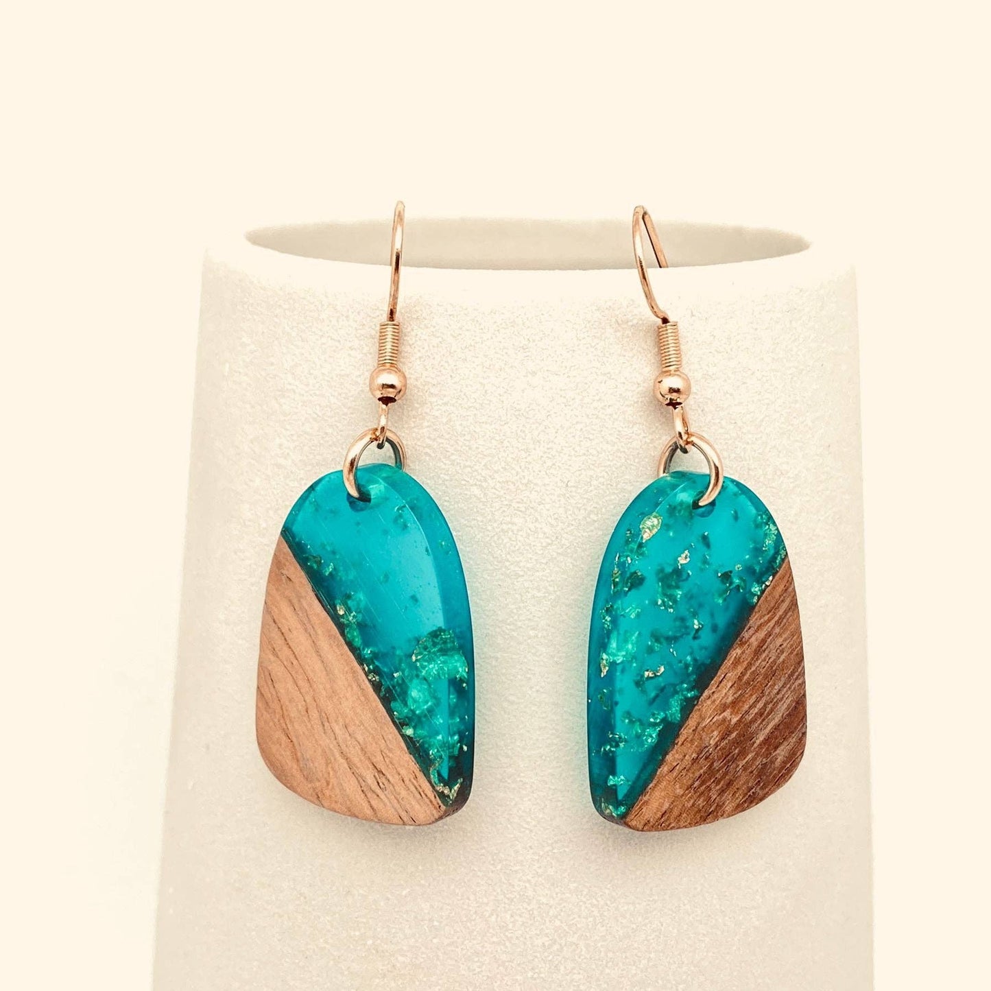 Wood and Resin Bonding Geometric Pendant Dangle Earrings