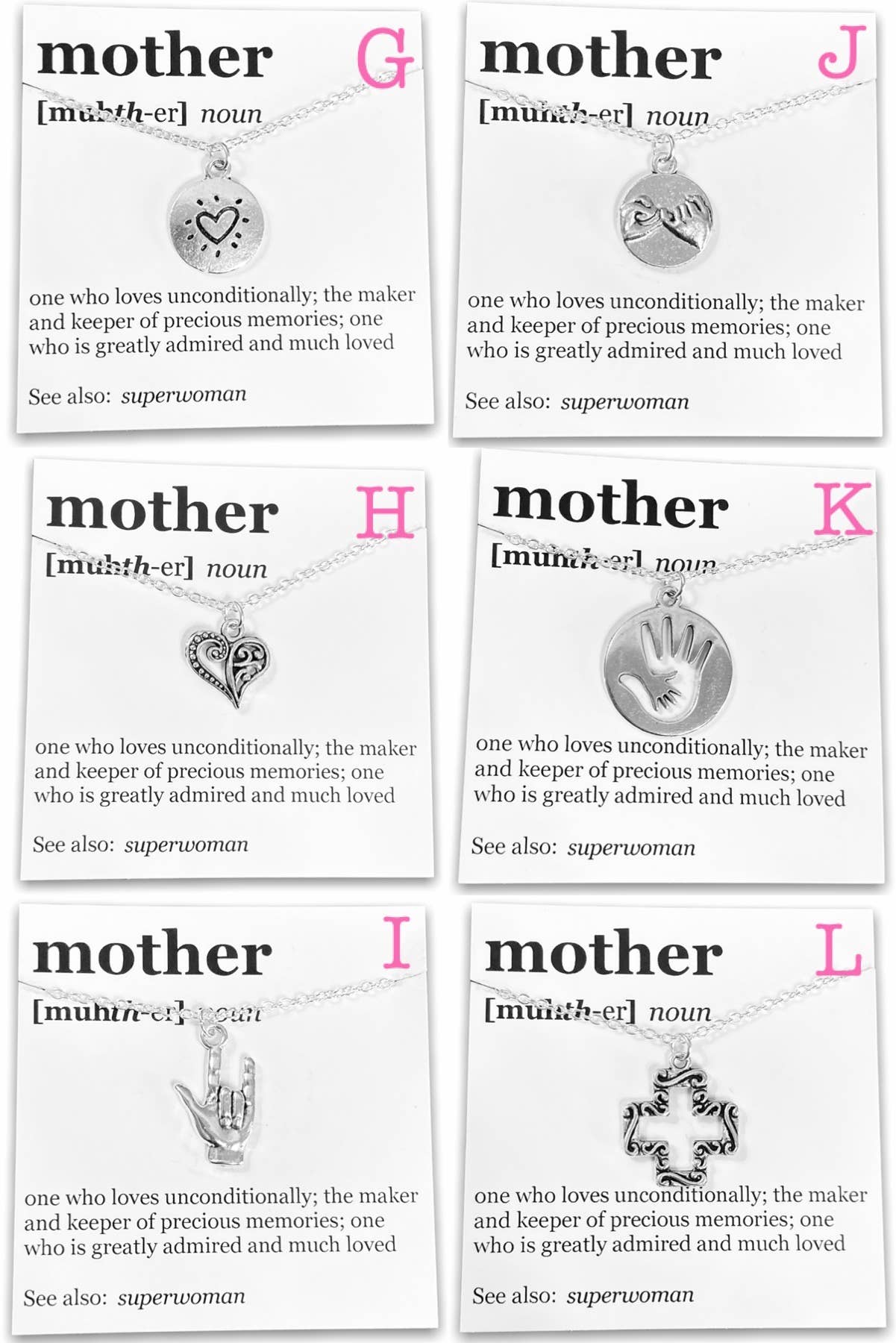 Mother's Day Pendant Necklace on "Mother" Dictionary Card: B