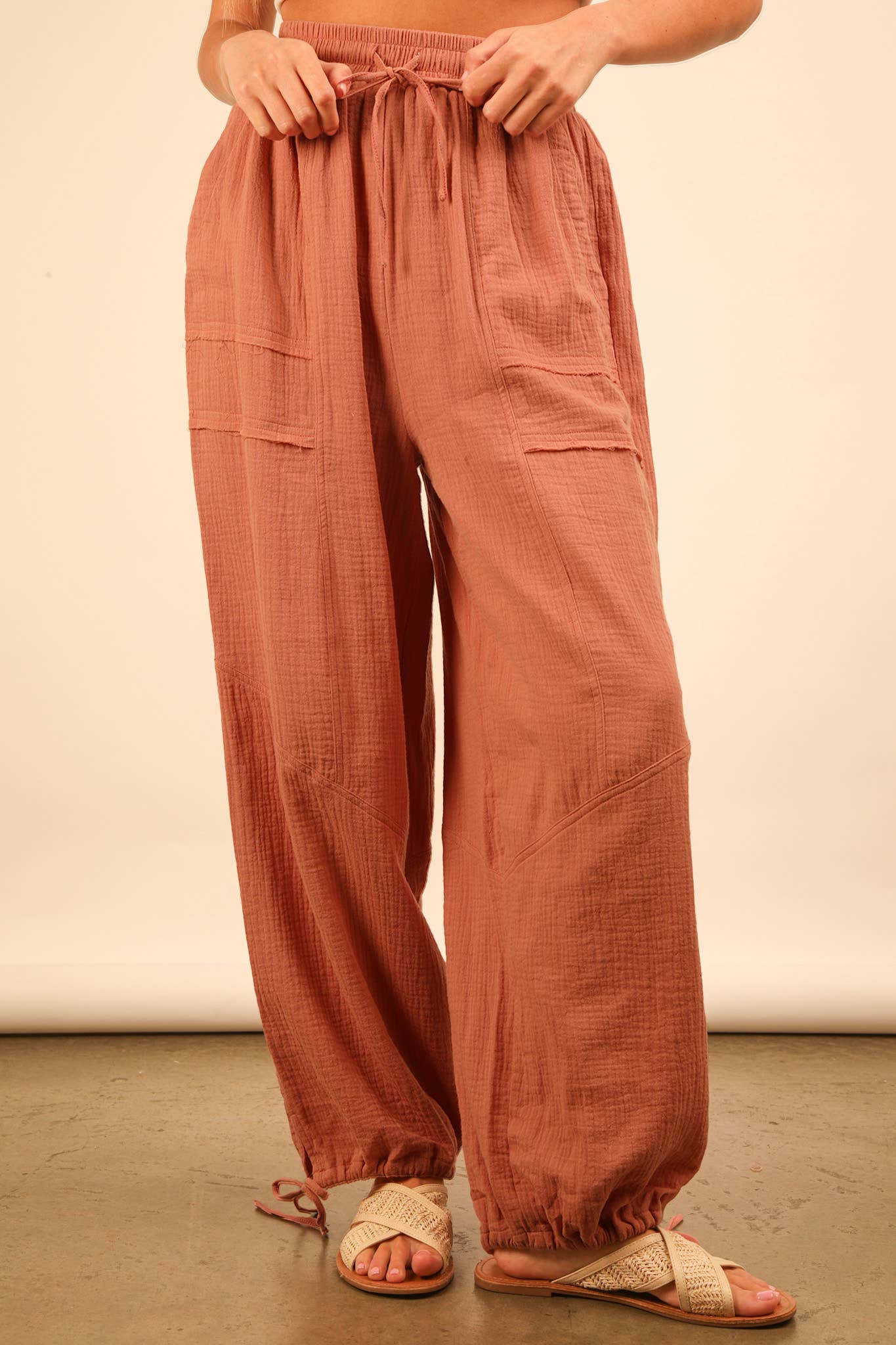 Wide Leg Gauze Solid Pants