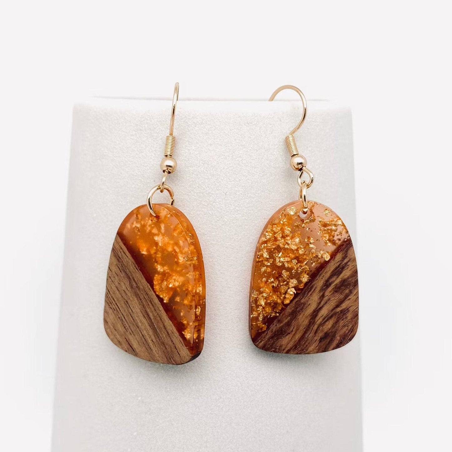 Wood and Resin Bonding Geometric Pendant Dangle Earrings