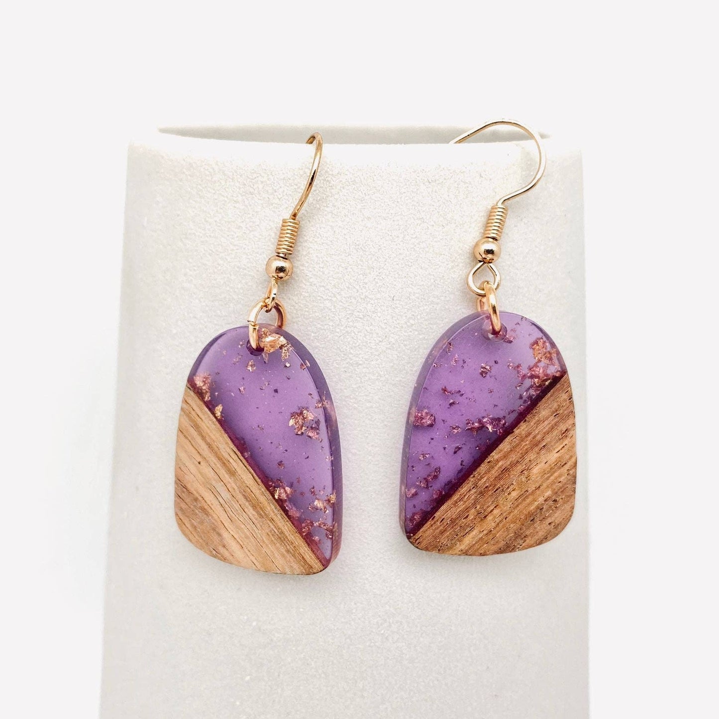 Wood and Resin Bonding Geometric Pendant Dangle Earrings