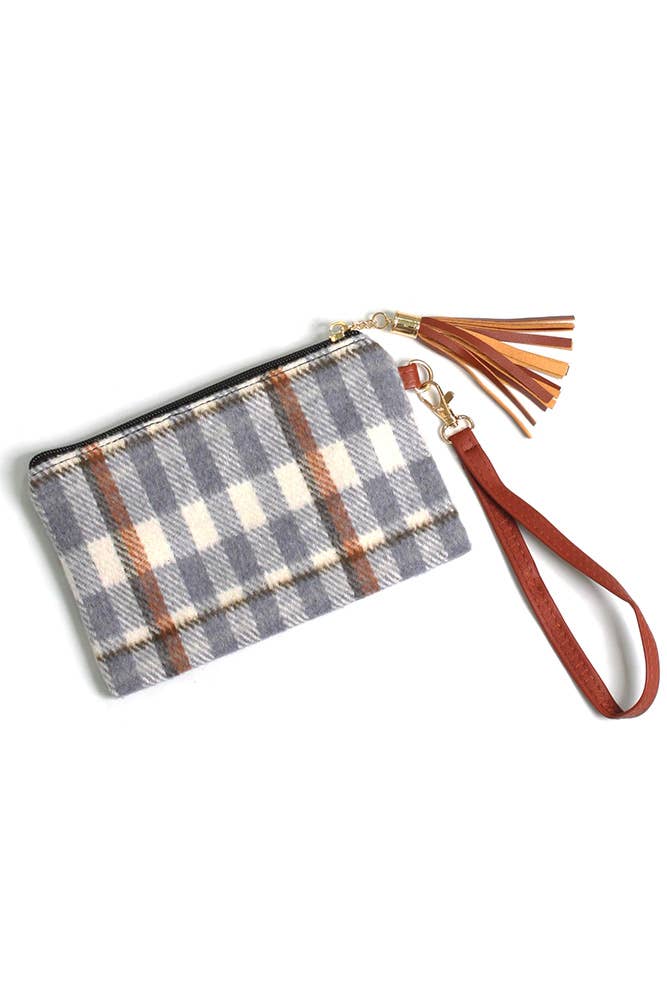 Plaid Pattern Pouch Bag with Wristlet