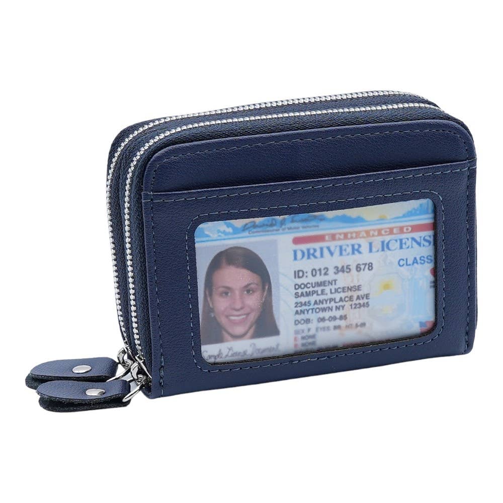 Leather Credit Card Holder with Zipper, Wallet for Women