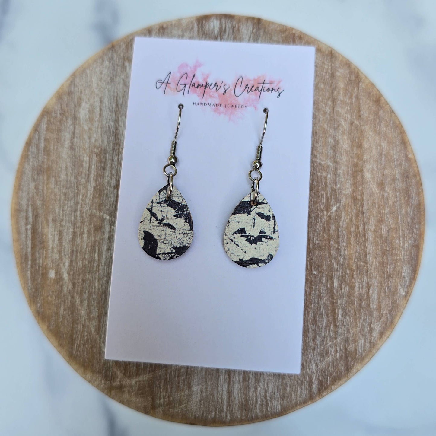 Halloween Faded Bats MINI Teardrop Leather Earrings