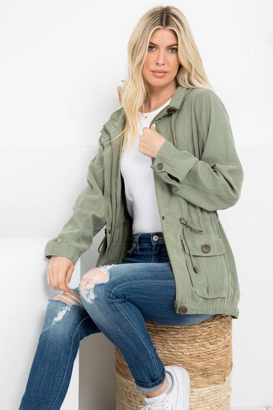 Hooded Anorak Jacket With Cargo Pockets