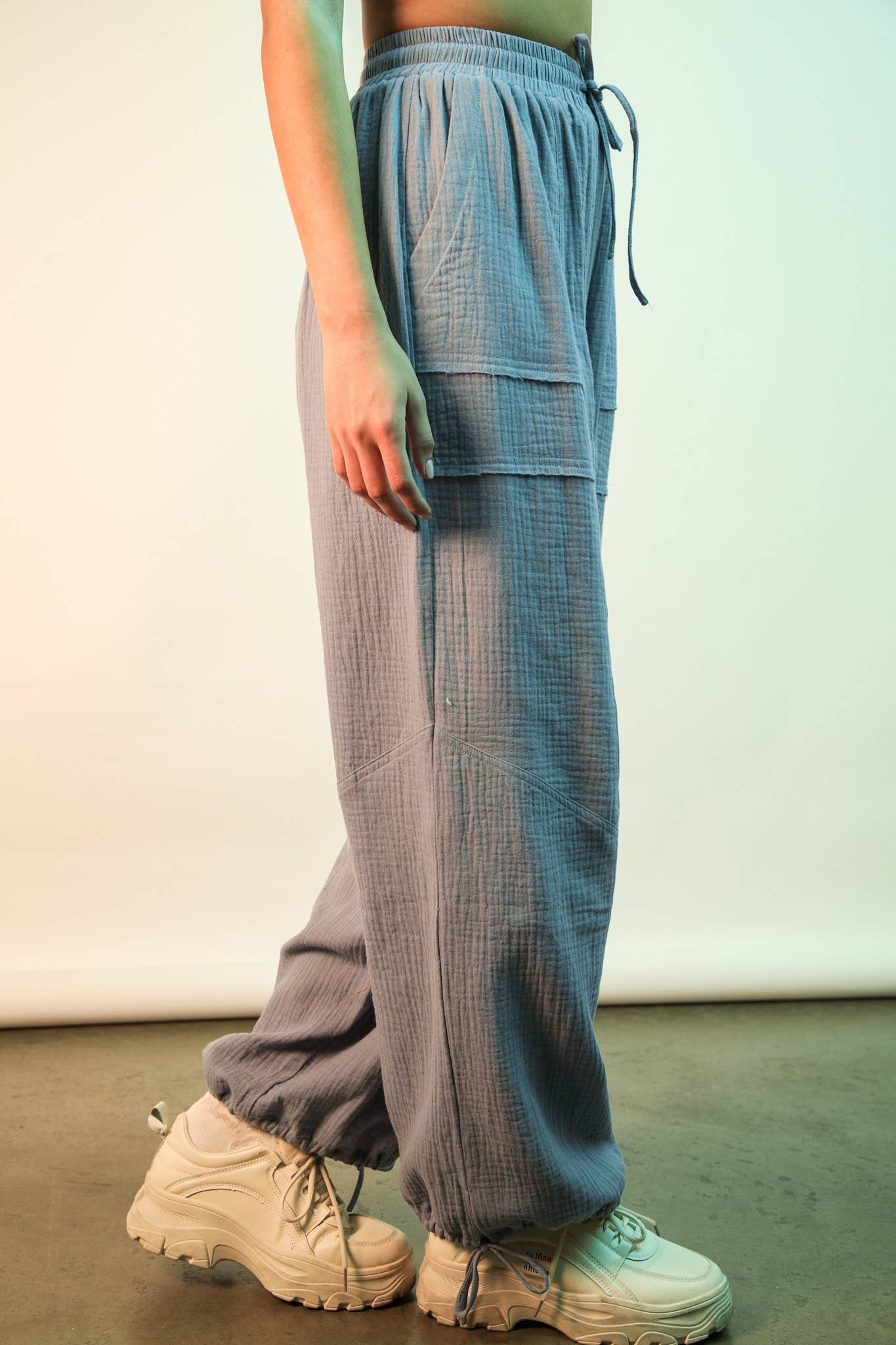 Wide Leg Gauze Solid Pants