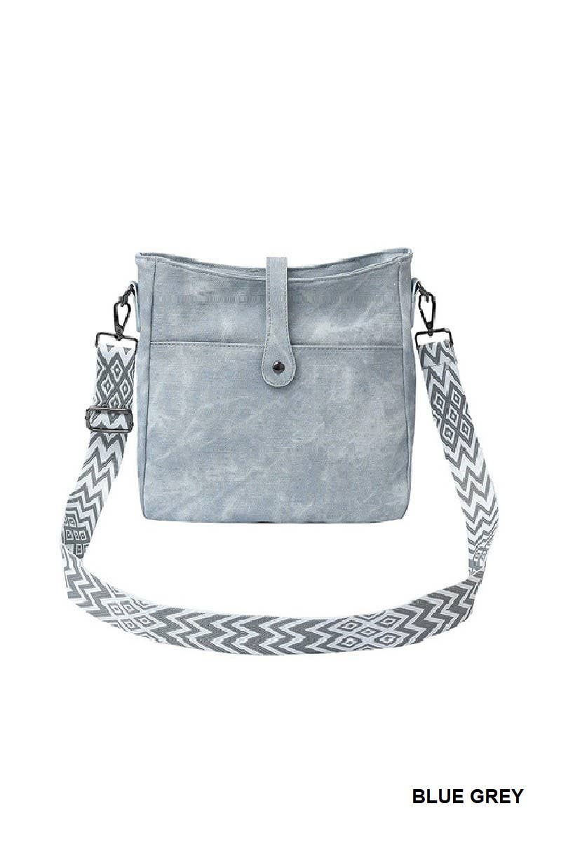 Distressed Faux Leather Crossbody Messenger Bag: BLACK