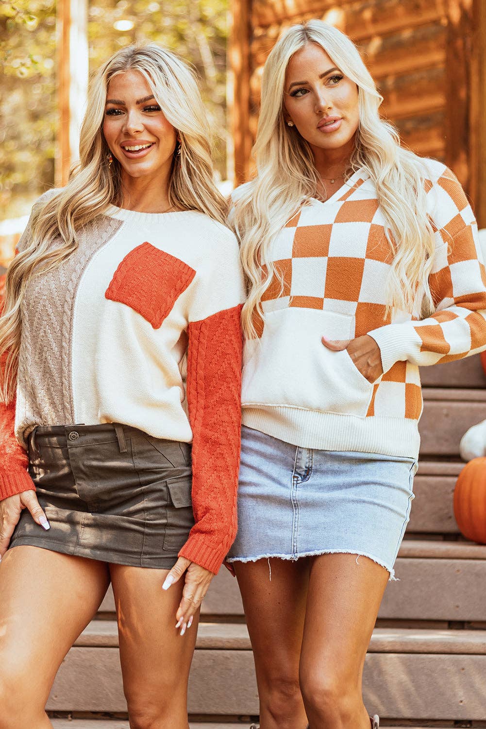 Colorblock Cable Knit Sweater with Pocket & Drop Shoulder