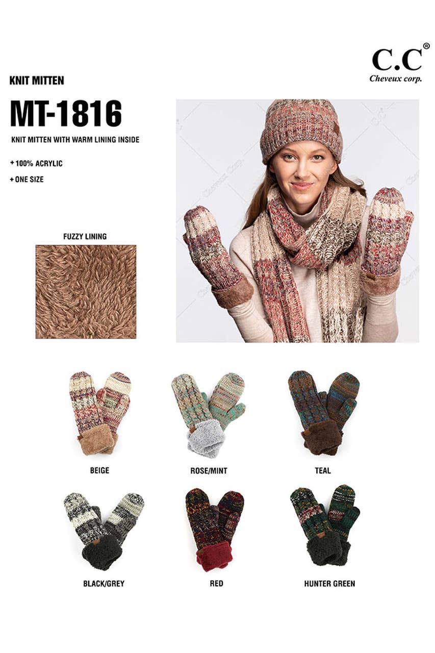C.C Mitten Glove with Warm Lining Inside: Black