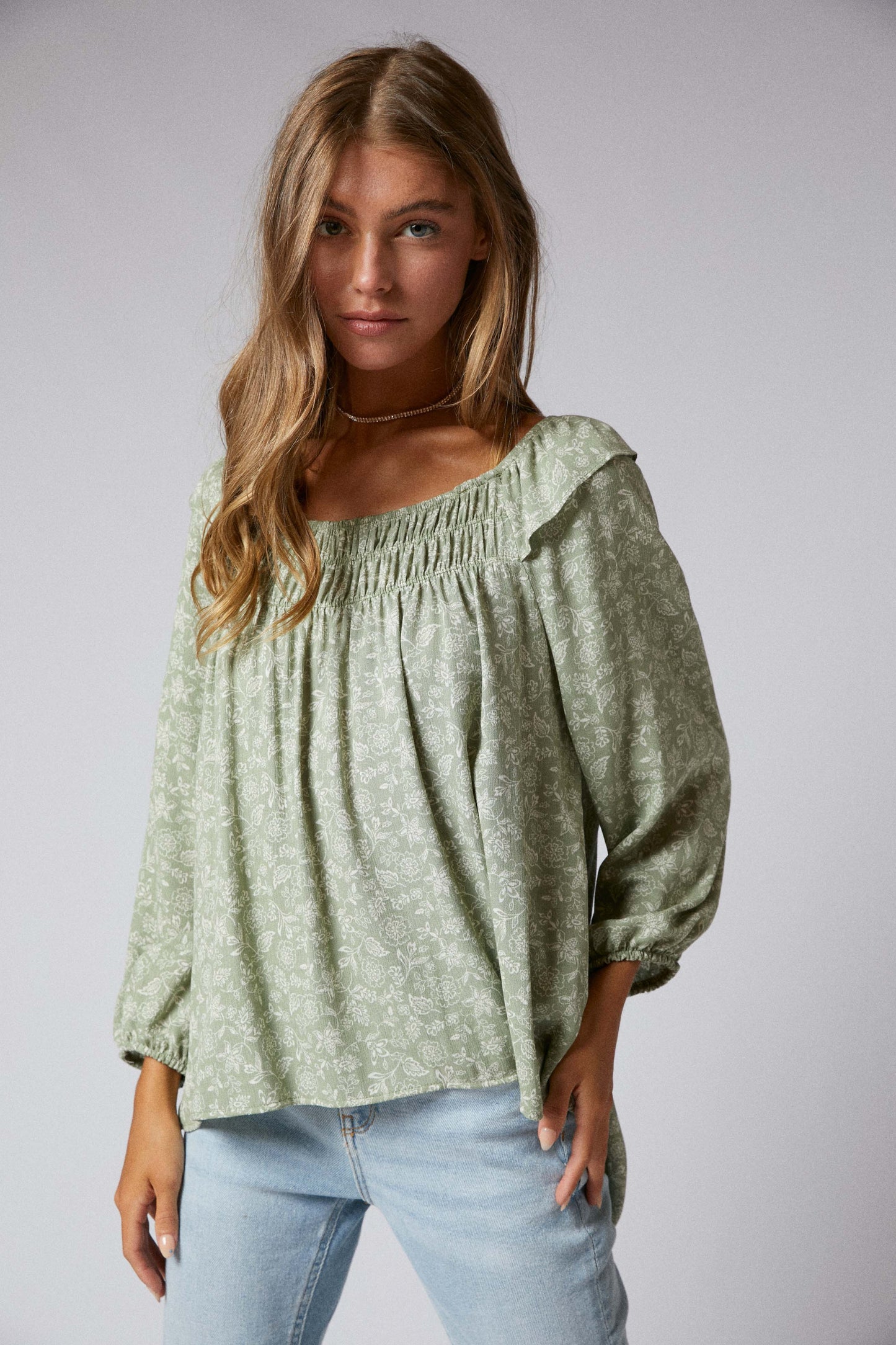 Ruffle Peasant Hi Low Top