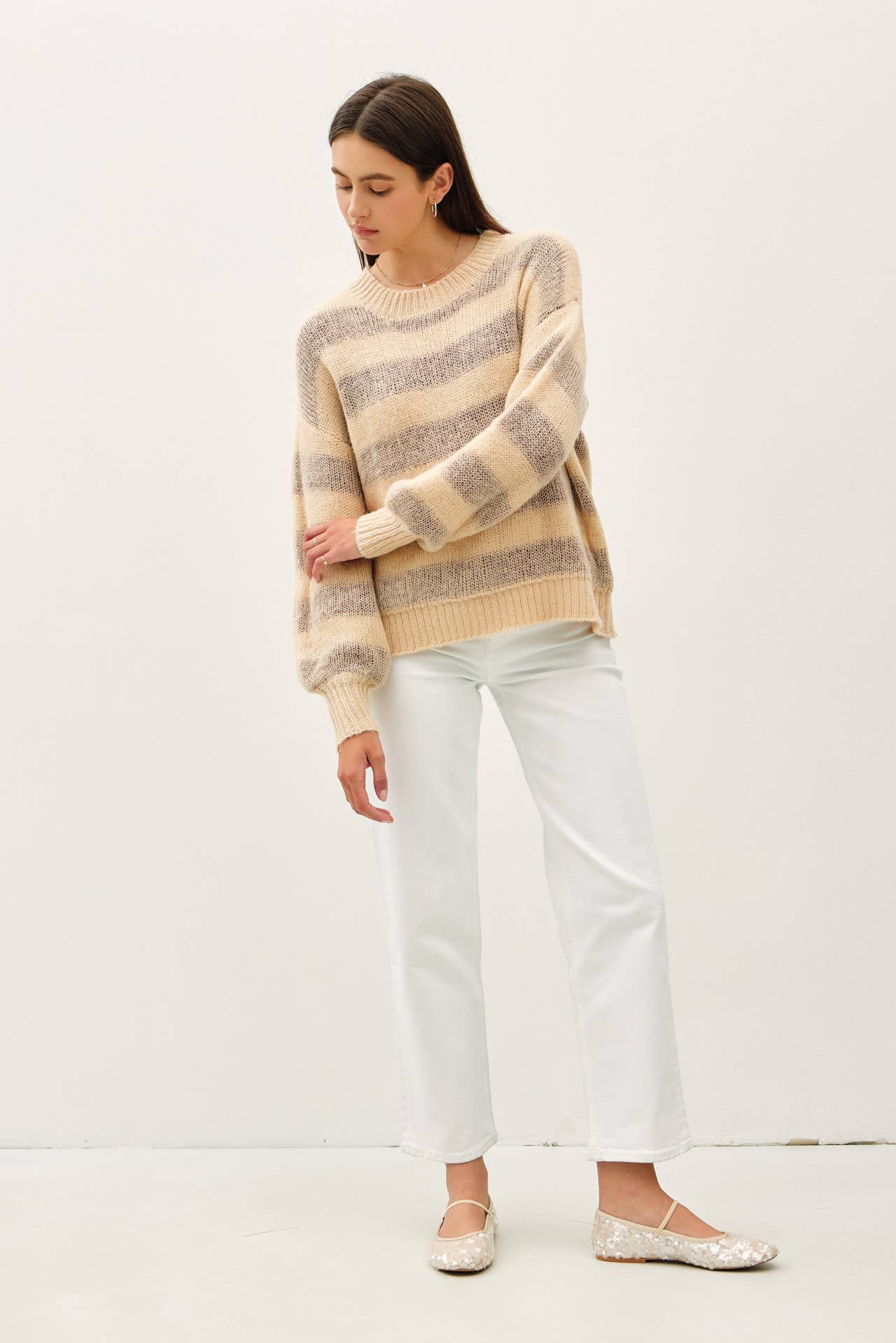 Wool Blend Large Striped Cozy Sweater