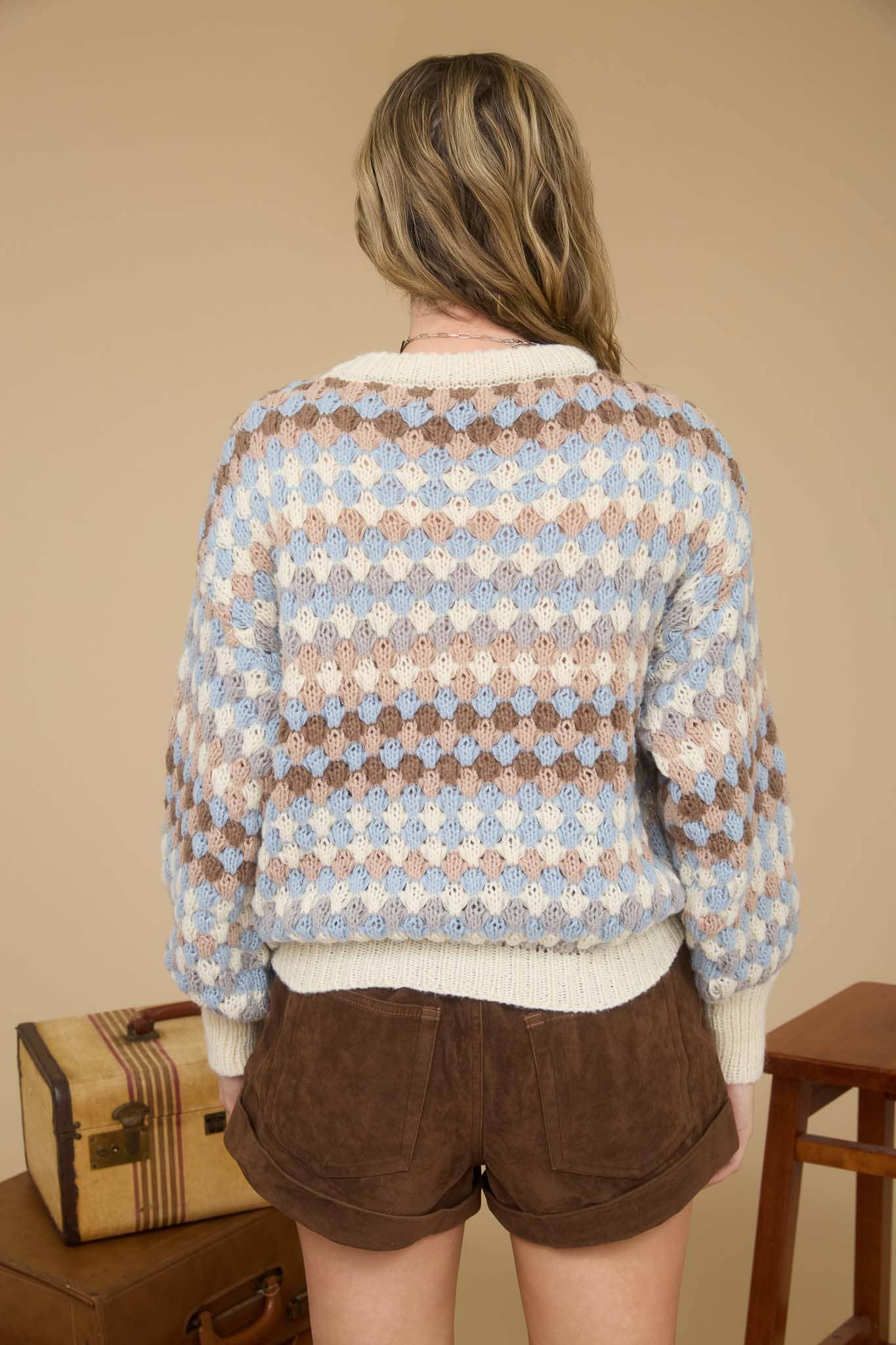 Multicolor Knit Crewneck Pullover Sweater