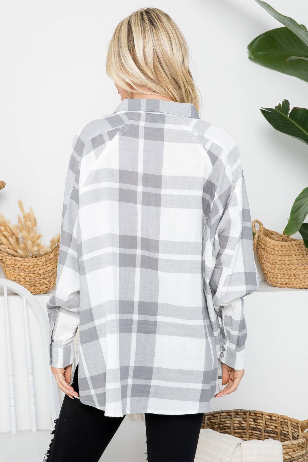 Raglan Sleeves Oversized Plaid Shirt