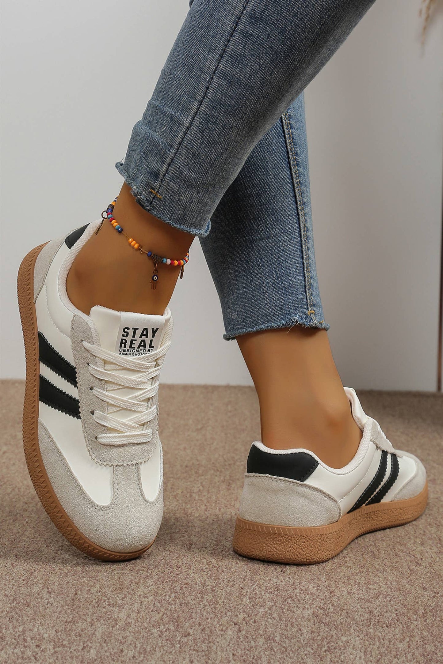 LDC Varsity Color Block Patchwork PU Leather Lace Up Shoes