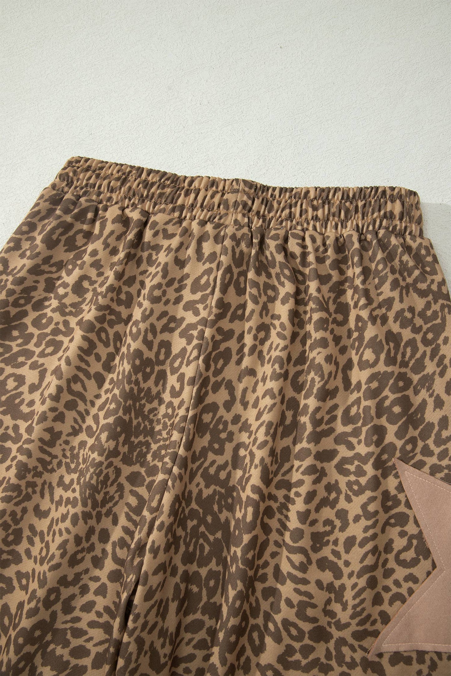 Leopard Print Star Patched Elastic Waist Jogger Pants
