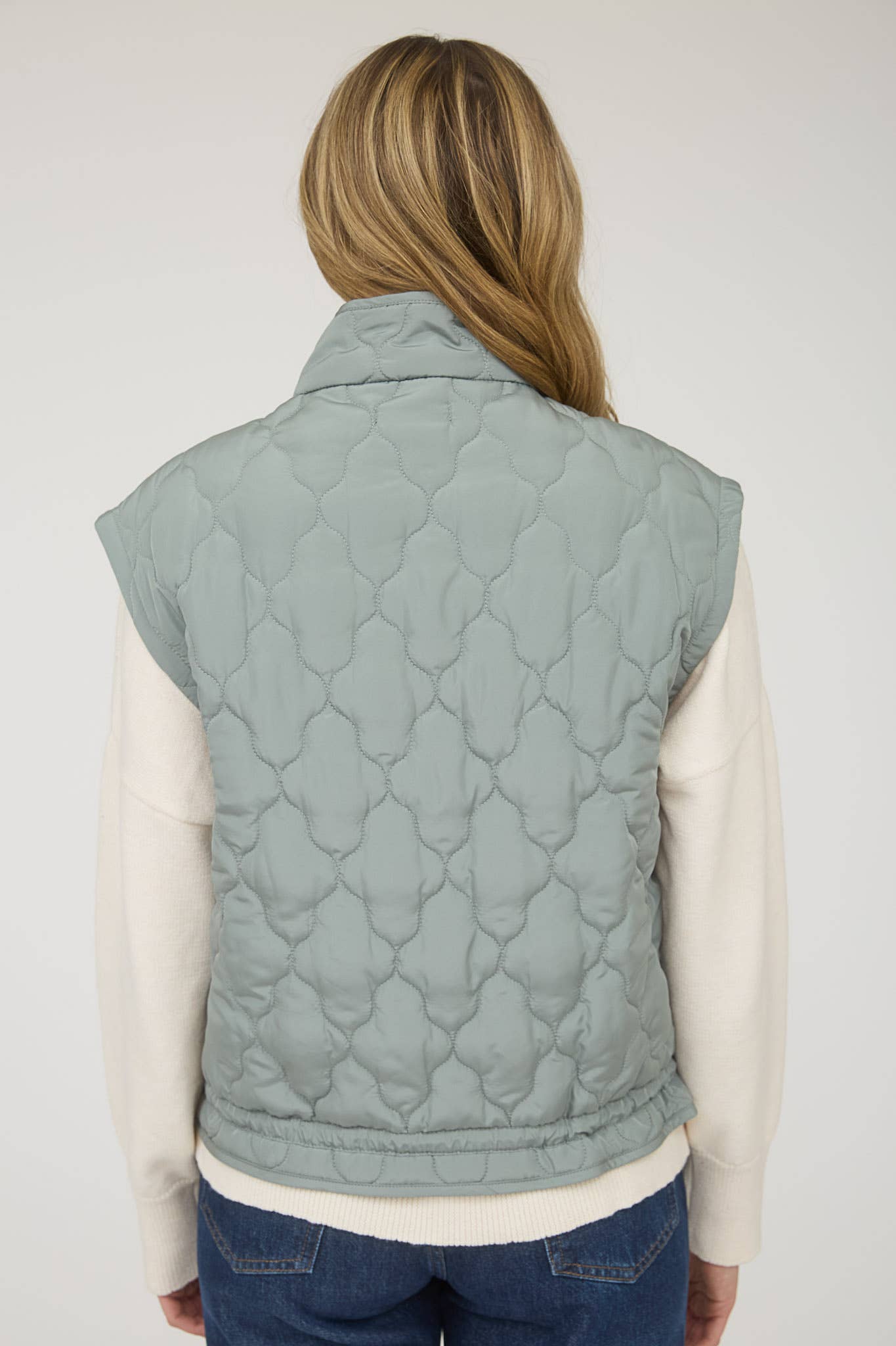Tie Detail Snap Button Down Quilted Puffer Vest