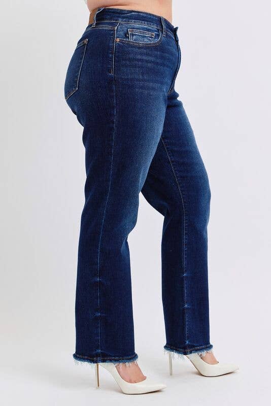 Judy Blue Mid Rise Straight Leg with Fray Hem - PLUS