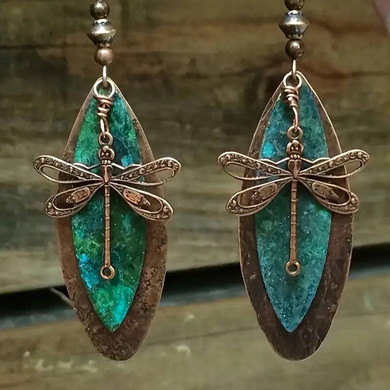 Bohemian Dragonfly Earrings with Patina Finish