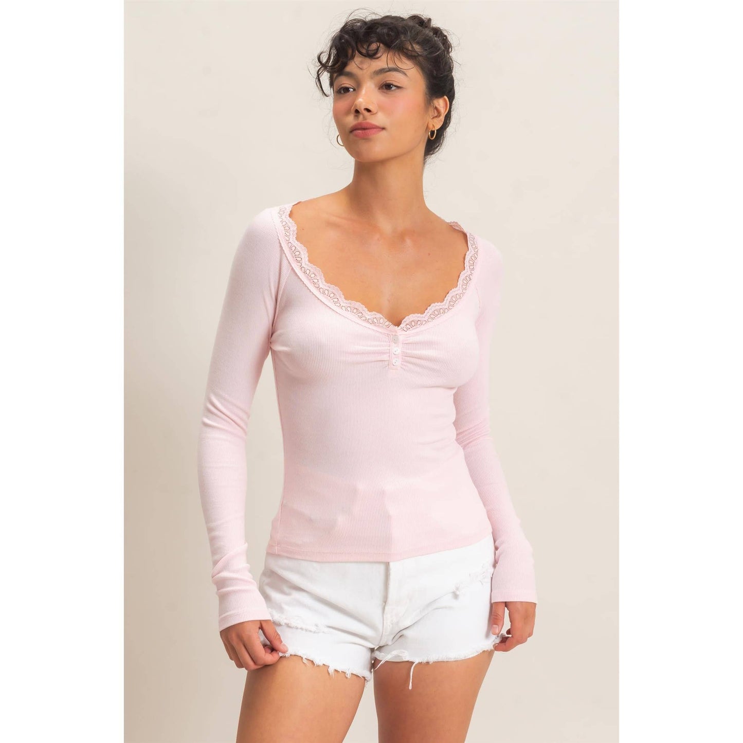 Lace-Trim Henley Top