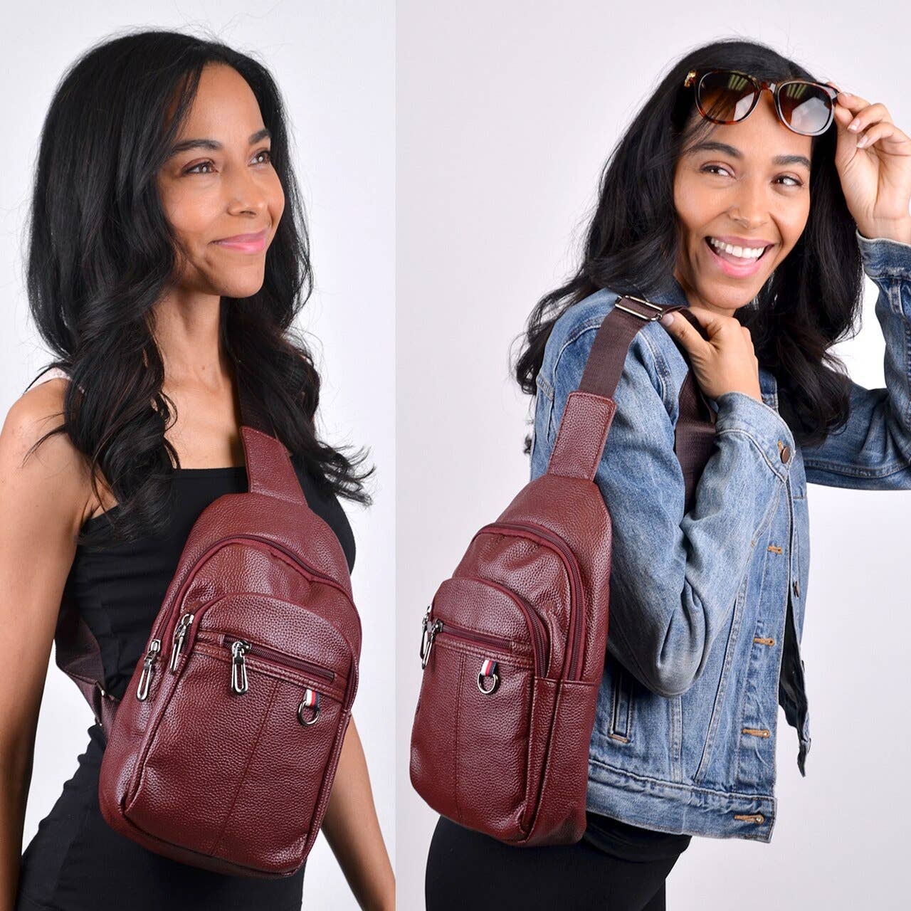Leather Crossbody Sling Shoulder Bag: Burgundy