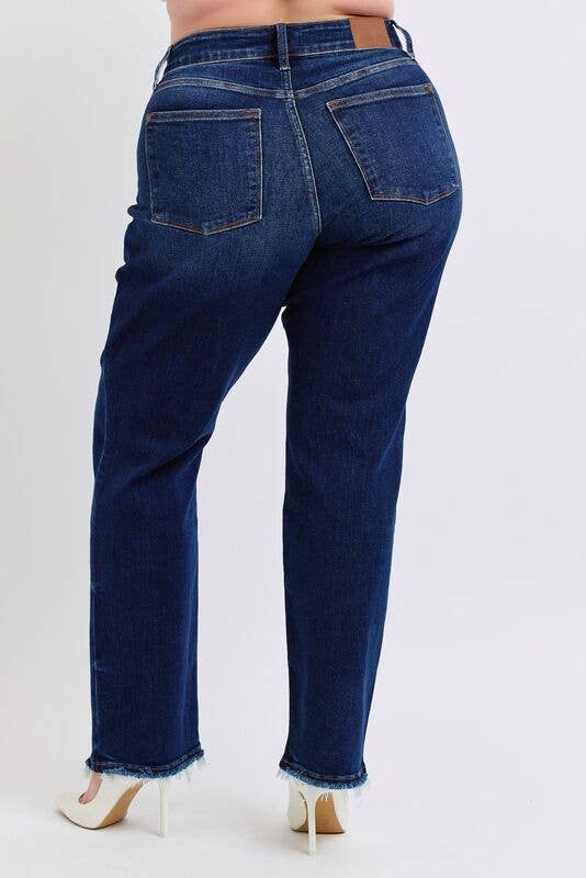 Judy Blue Mid Rise Straight Leg with Fray Hem - PLUS