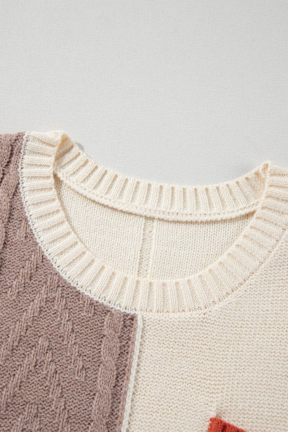 Colorblock Cable Knit Sweater with Pocket & Drop Shoulder