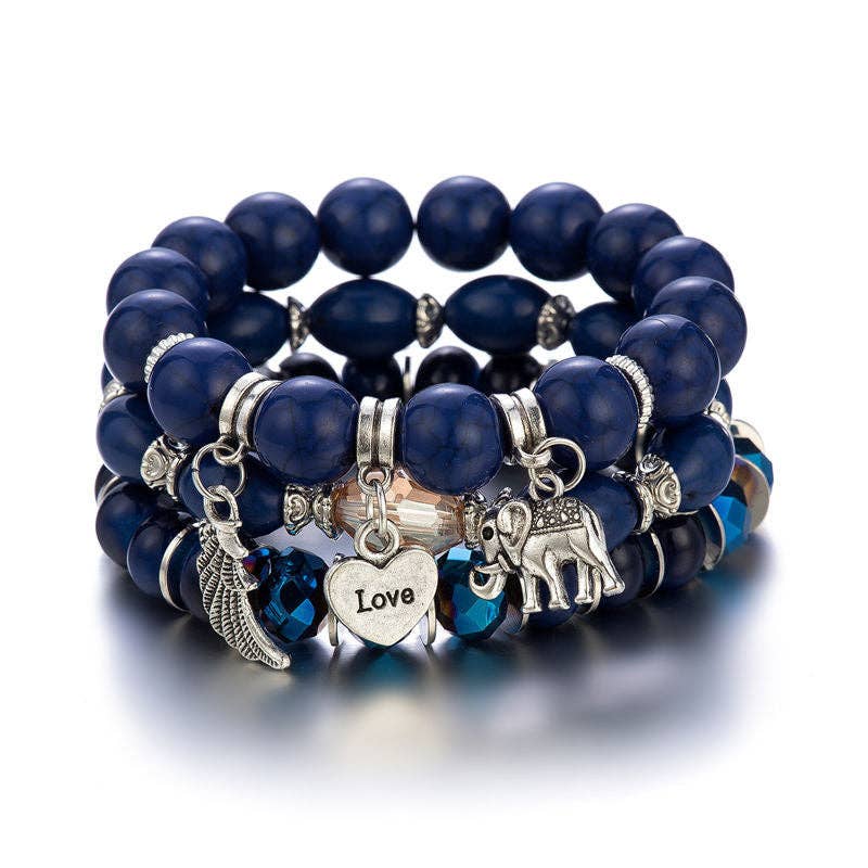 Bohemian Elephant Wings Heart Beaded Bracelet