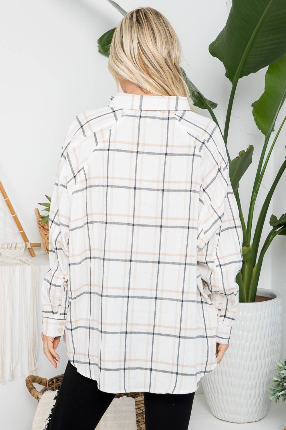 Raglan Sleeves Oversized Plaid Shirt