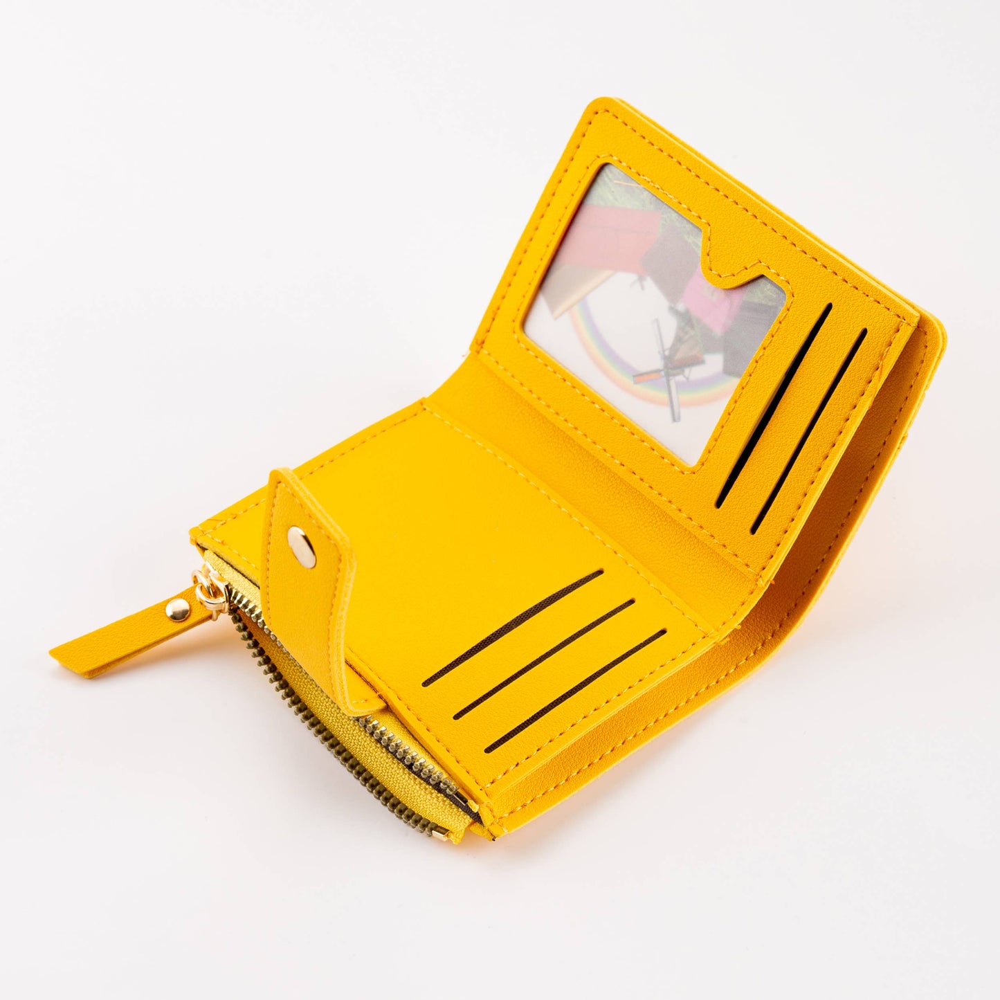 Compact Diamond-Stitched Pattern ID Window Wallet