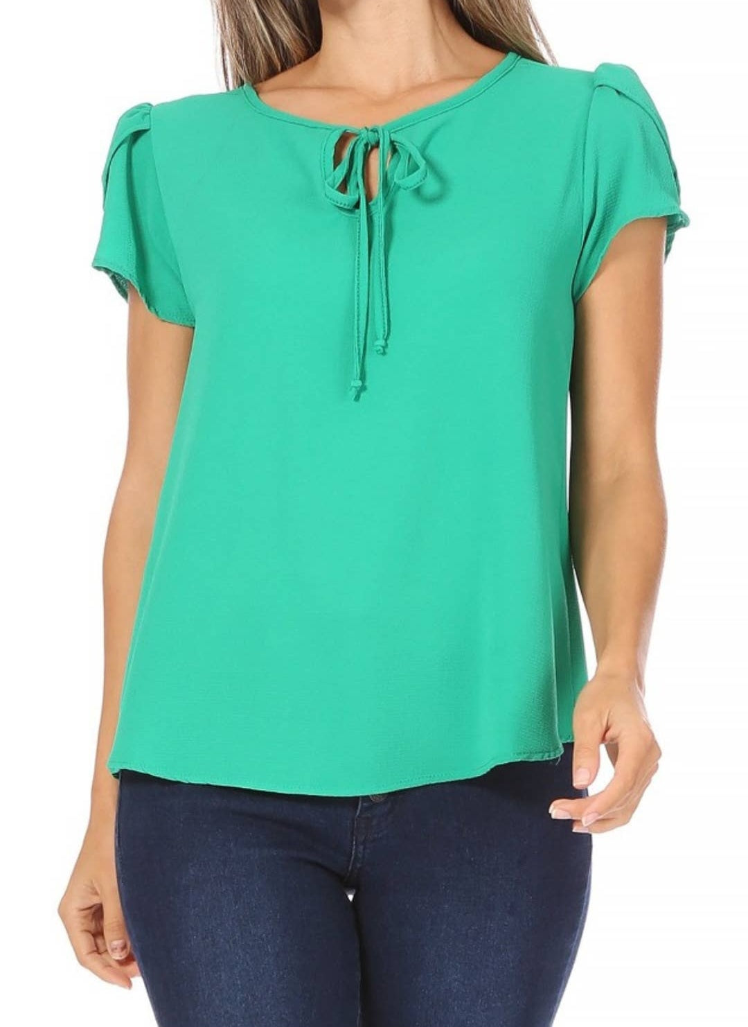 Women's Casual Solid Sleeve Tie Round Neck Shirt
