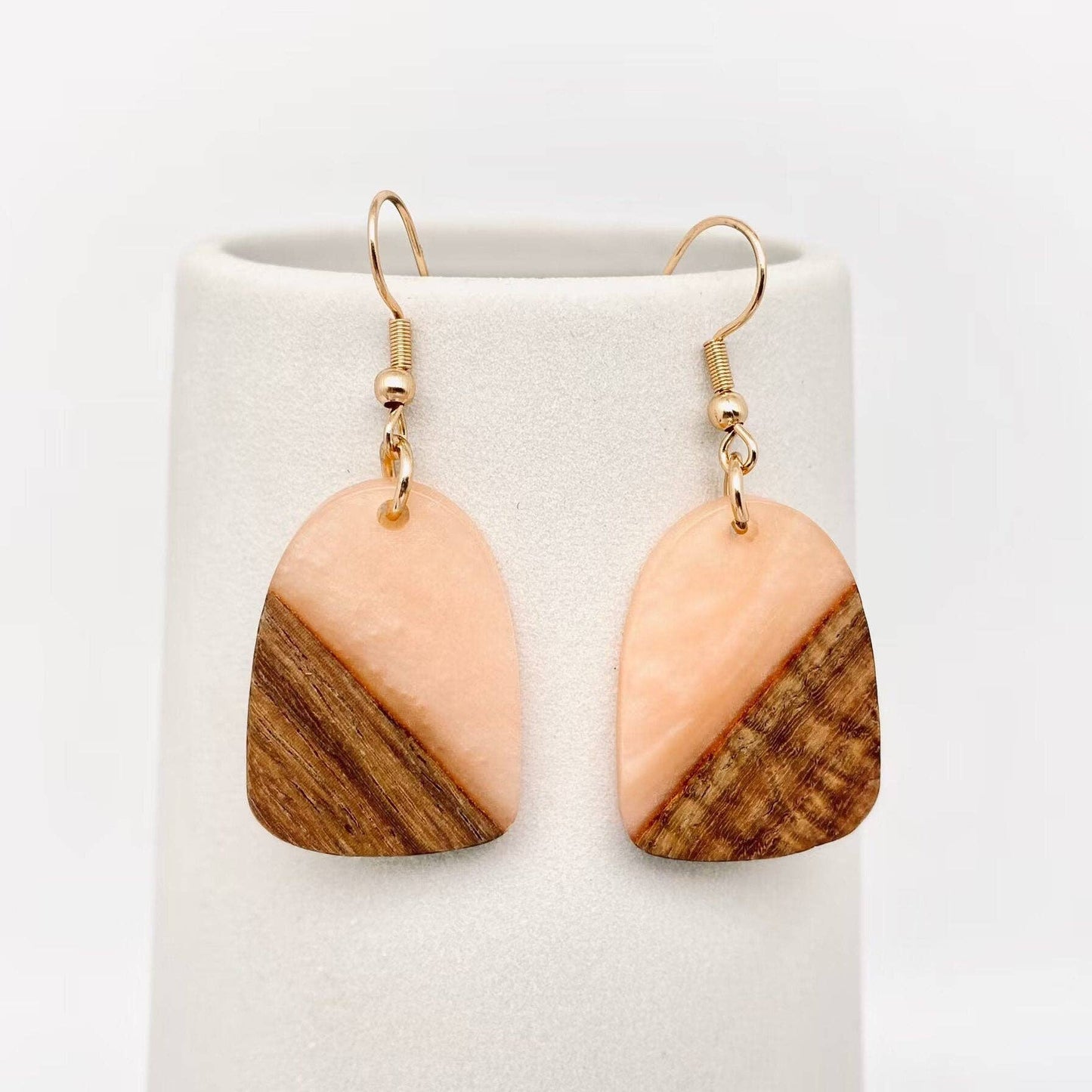 Wood and Resin Bonding Geometric Pendant Dangle Earrings