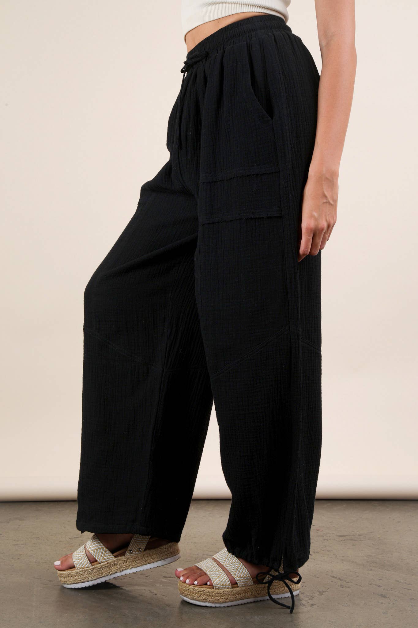 Wide Leg Gauze Solid Pants