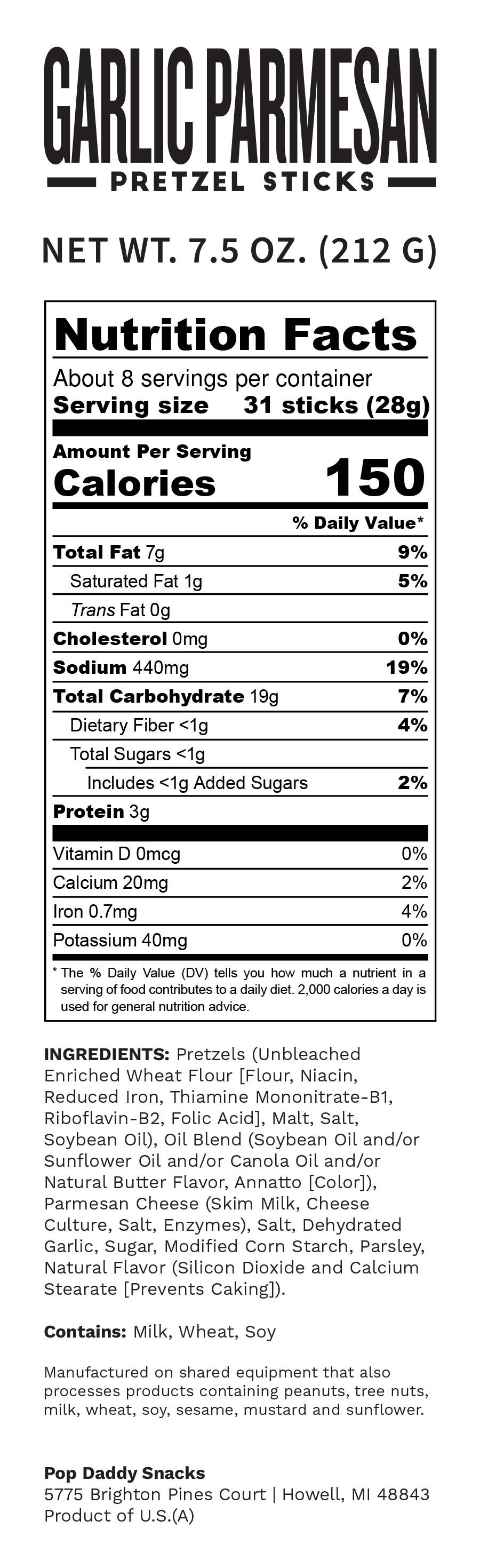 Pop Daddy Snacks - Pop Daddy – Garlic Parmesan Seasoned Pretzels 7.5oz