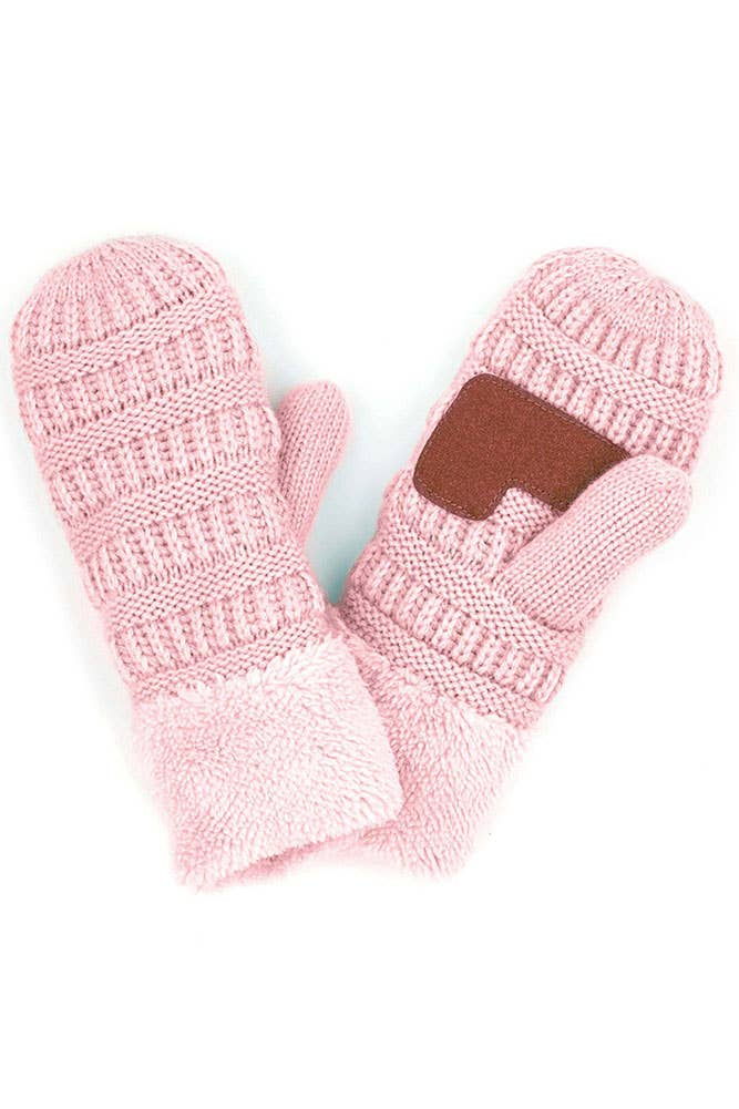 C.C Solid Color Knitted Mitten Gloves: Light Melange Gray